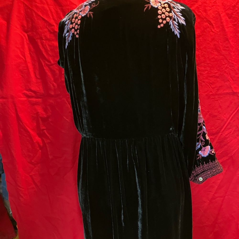 Johnny Was Black Velvet Dress with Pink and Purple Floral Embroidery - Picture 8 of 12
